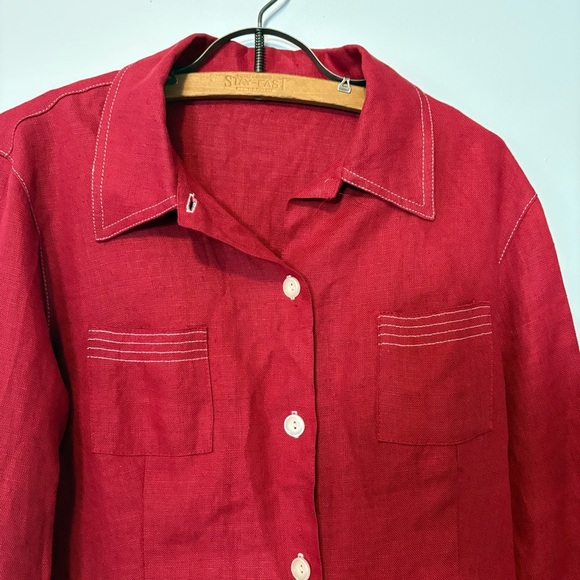 Vintage French-Made 100% Linen Red Button-Up Jacket – Size T.3 (M) - Picture 2 of 6